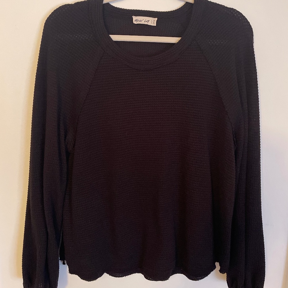 Black waffle knit shirt